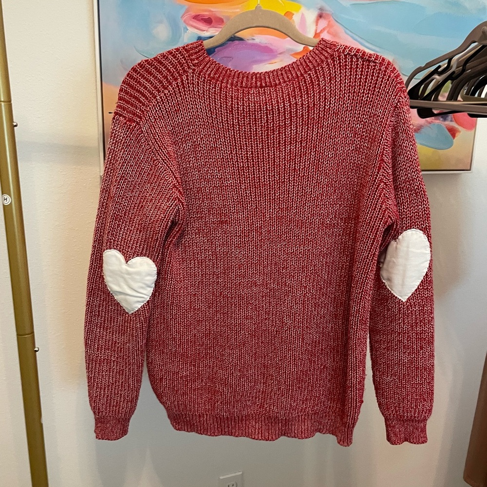Cozy Red Knit Sweater heart sleeve warm holiday valentines love cozy - Picture 6 of 6